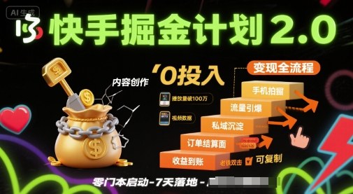 快手掘金计划2.0，快手电商变现全流程，简单可复制，0投入-十一网创