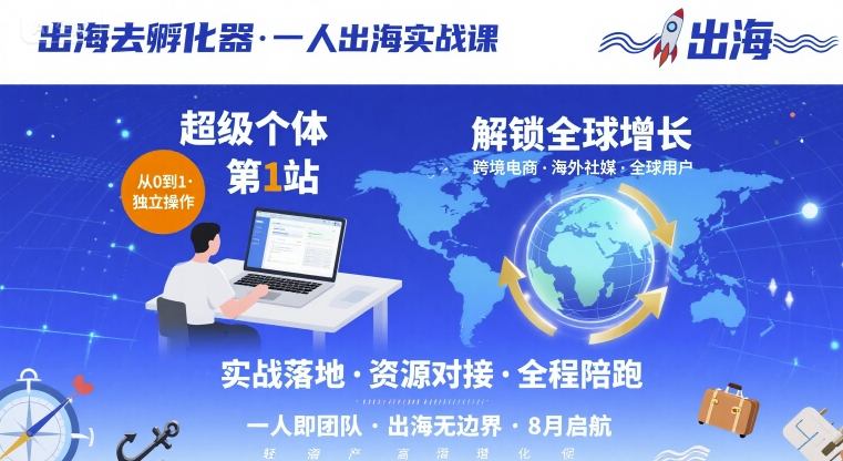 出海去孵化器，一人出海实战课，​超级个体第1站，解锁全球增长-十一网创