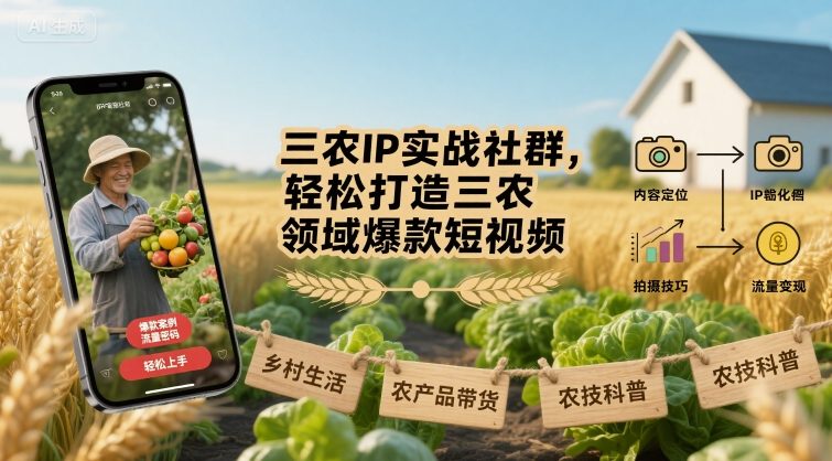 三农IP实战社群，轻松打造三农领域爆款短视频-十一网创