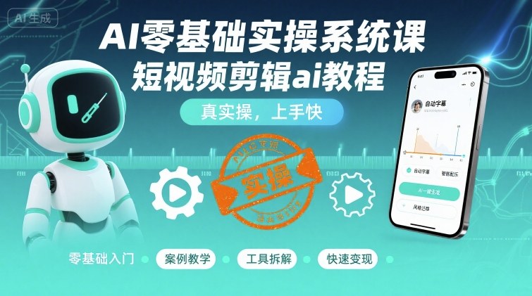 AI零基础实操系统课，短视频剪辑ai教程，真实操，上手快-十一网创