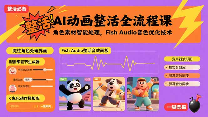 AI动画整活全流程课，角色素材智能处理，FishAudio音色优化技术-十一网创