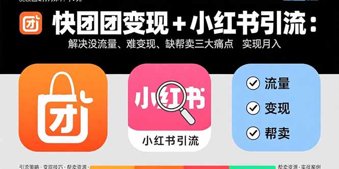 快团团变现+小红书引流：解决没流量、难变现、缺帮卖三大痛点实现月入3w+-十一网创