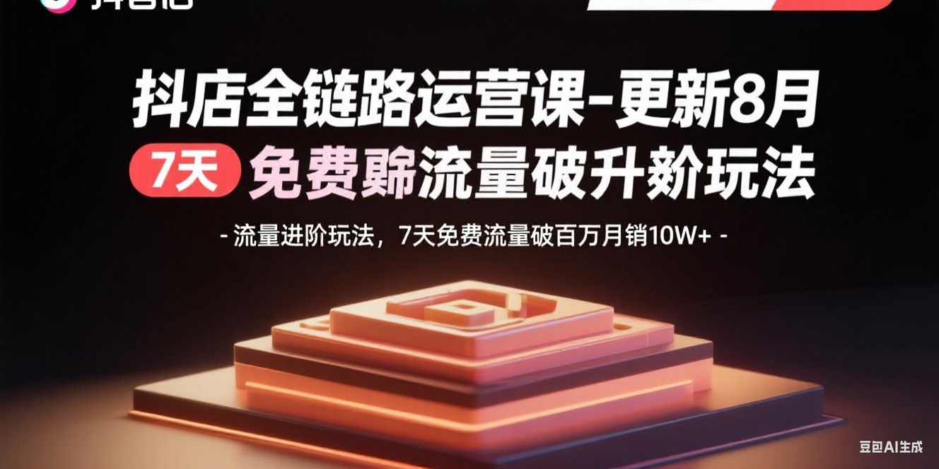 抖店全链路运营课-更新8月：流量进阶玩法，7天免费流量破百万月销10W+-十一网创
