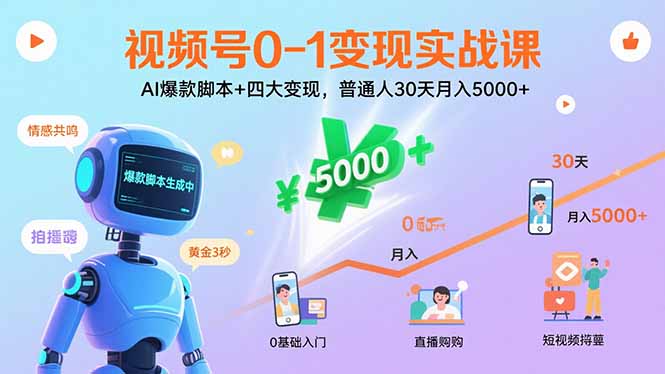 视频号0-1变现实战课：AI爆款脚本+四大变现，普通人30天月入5000+-十一网创