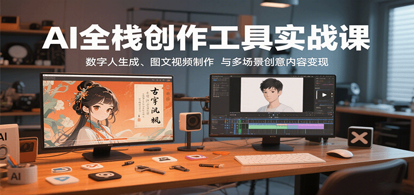 AI全栈创作工具实战课：数字人生成、图文视频制作与多场景创意内容变现-十一网创