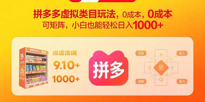 拼多多虚拟类目玩法，0成本，可矩阵，小白也能轻松日入1000+-十一网创