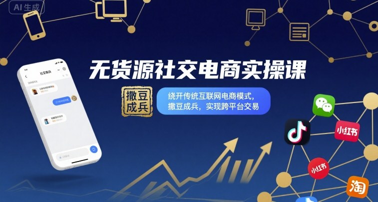无货源社交电商实操课，绕开传统互联网电商模式，撒豆成兵，实现跨平台交易-十一网创