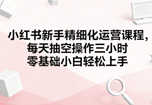 小红书新手精细化运营课程，每天抽空操作三小时，零基础小白轻松上手-十一网创