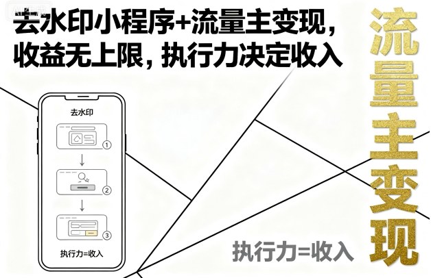 去水印小程序+流量主变现，收益无上限，执行力决定收入-十一网创