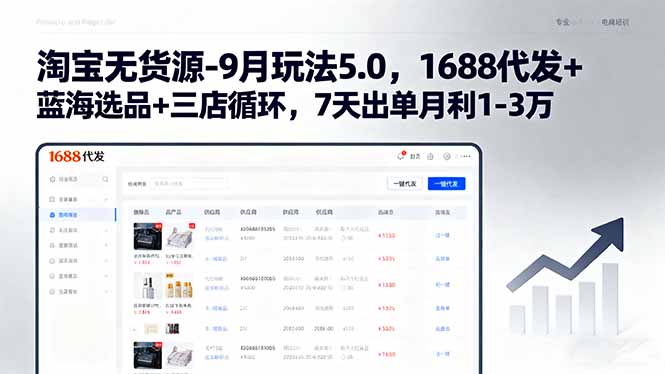 淘宝无货源-9月玩法5.0，1688代发+蓝海选品+三店循环，7天出单月利1-3万-十一网创