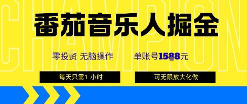 番茄音乐人掘金，单账号最高可撸1k+，可无限矩阵去做，零投入-十一网创