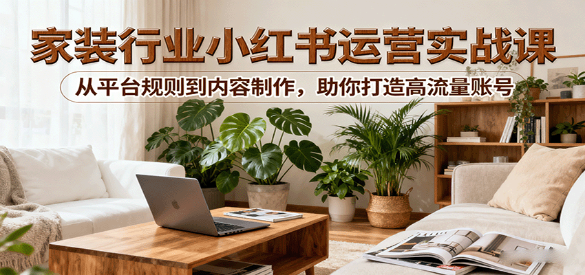 小红书家装行业运营实战课：从平台规则到内容制作，助你打造高流量账号-十一网创