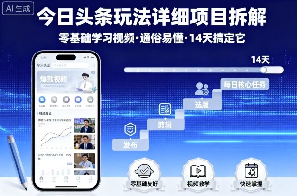 今日头条玩法详细项目拆解，零基础学习视频通俗易懂14天搞定它-十一网创