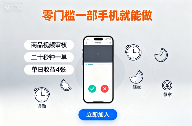 零门槛一部手机就能做，商品视频审核，通勤躺家碎片时间都能做，二十秒钟一单，单日收益4张【揭秘】-十一网创