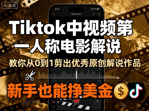 Tiktok中视频第一人称电影解说，教你从0到1剪出一个优秀的原创解说作品，新手也能挣美金-十一网创