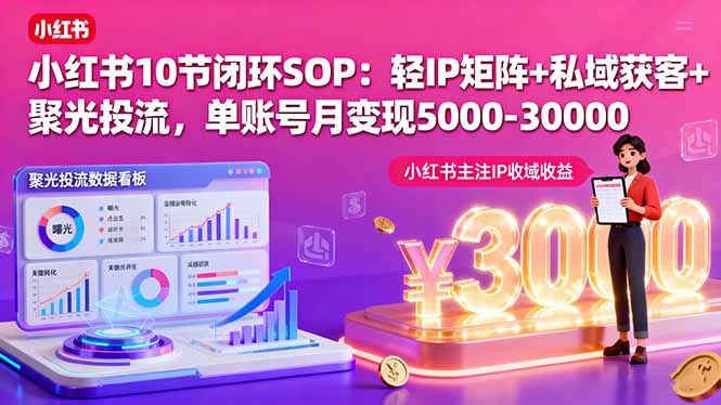 小红书10节闭环SOP：轻IP矩阵+私域获客+聚光投流，单账号月变现5000-30000-十一网创