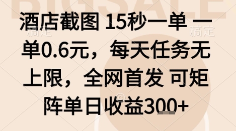 酒店截图项目，15秒一单，一单0.6米，每天任务无上限，全网首发可矩阵单日收益3张+【揭秘】-十一网创