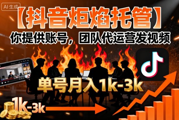 【抖音炬焰托管】你提供账号，团队代运营发视频，单号月入1k+【揭秘】-十一网创