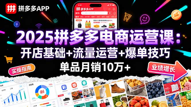 2025拼多多电商运营课：开店基础+流量运营+爆单技巧，单品月销10万+-十一网创