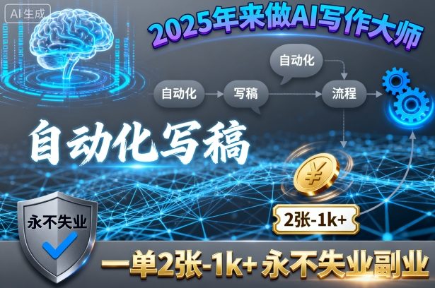 2025年来做AI写作大师，自动化写稿，一单2张-1k+，永不失业副业-十一网创
