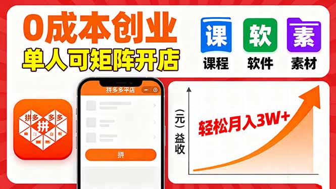 拼多多虚拟电商，0成本，单人可矩阵开店，轻松月入3W+-十一网创